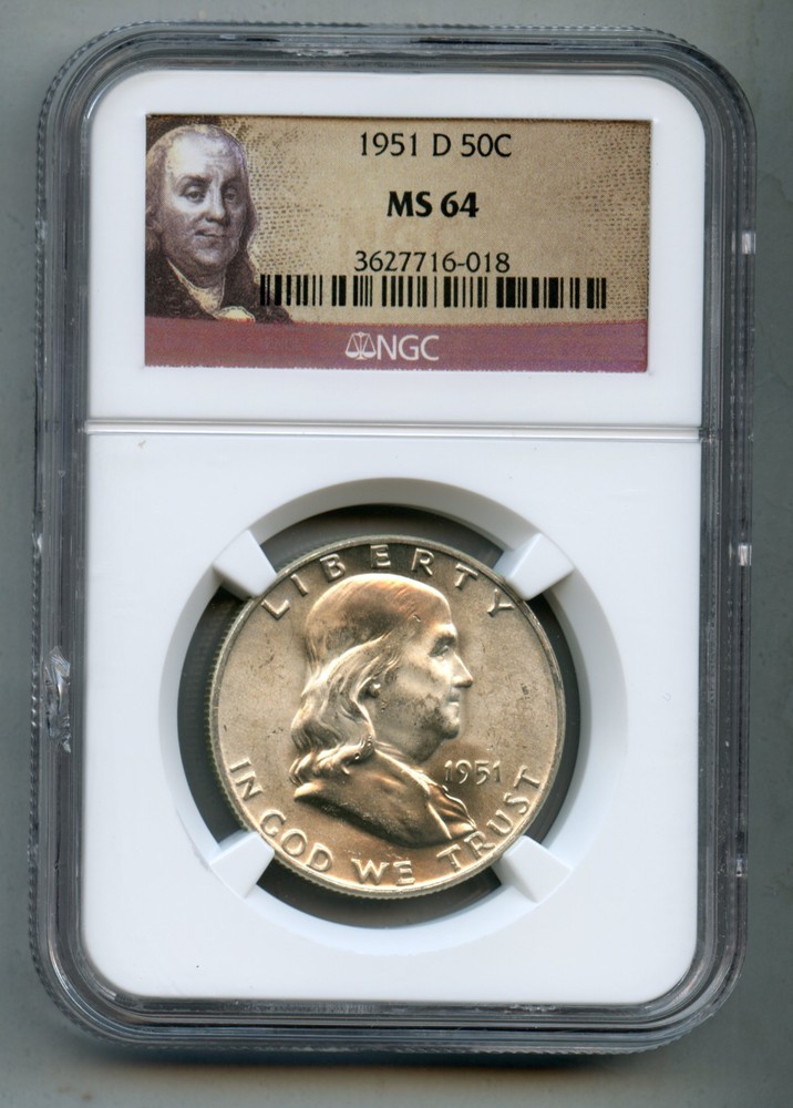 1951 D Franklin Silver Half Dollar NGC MS 64