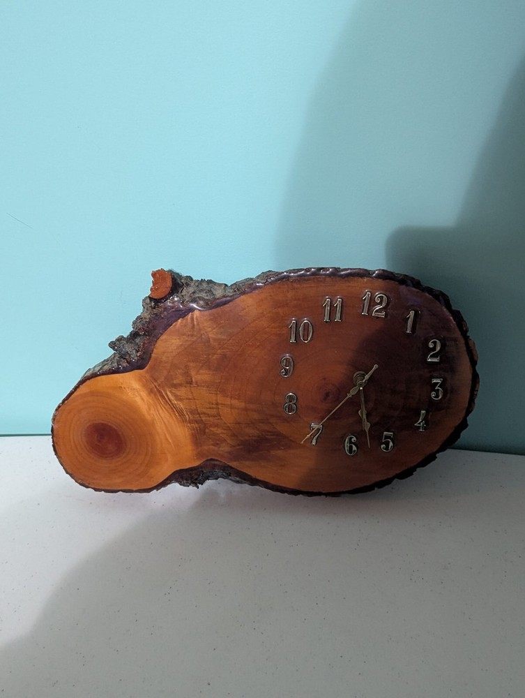 Handmade Live Edged Wood Clock Tested Working Vintage