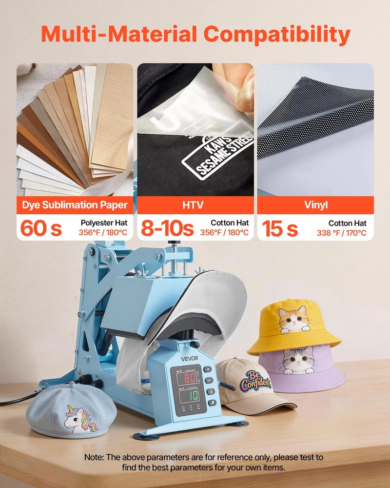 VEVOR Hat Heat Press Machine with 2 Interchangeable Platens for Caps Light Blue