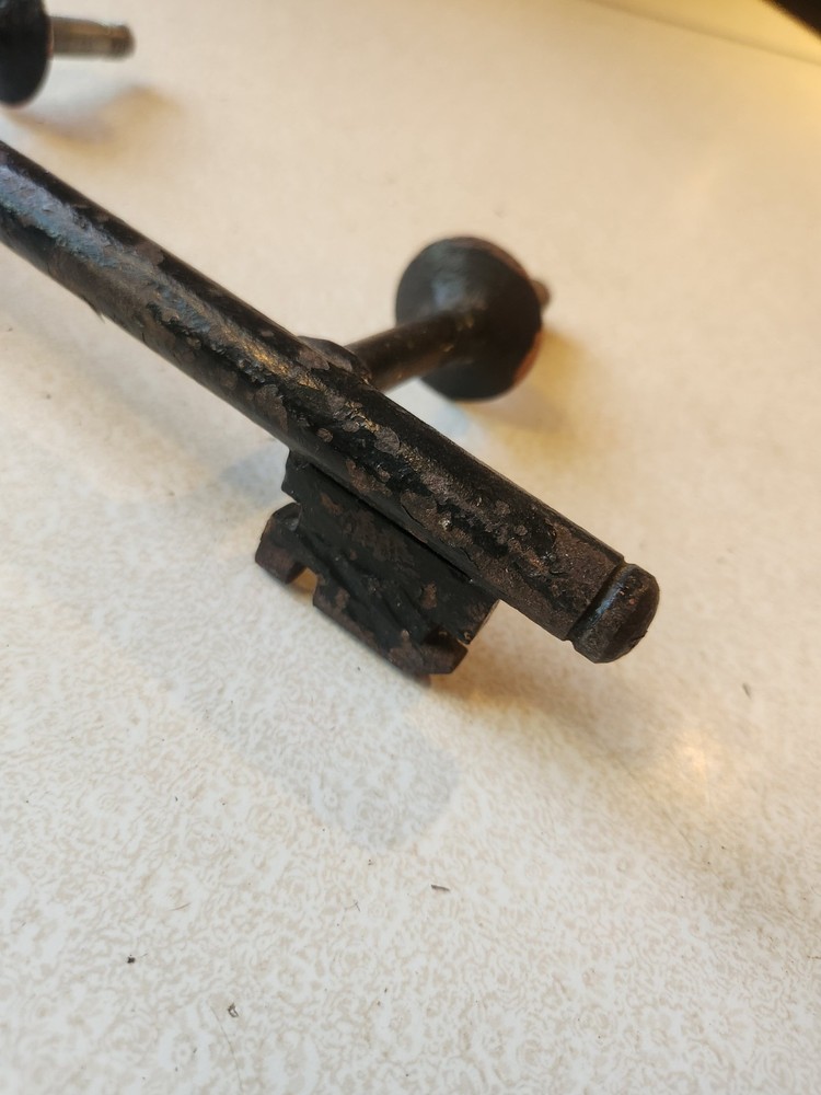 vintage salvaged iron key shaped door pull 11" long 2" deep