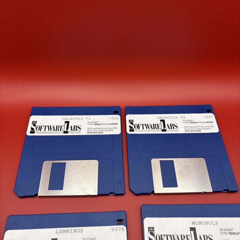 Software Labs Galatix, Lemmings, Monopoly 3.5” Floppy 4 Disks Untested