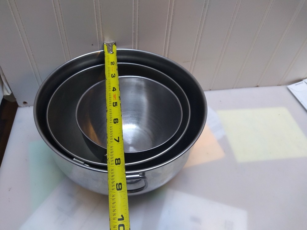 Revere Ware Stainless Bake-ware 3pcs Nesting Mixing Batter Bowl Dish Thumb Ring