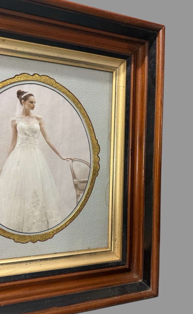 Antique Ebonized & Gilt Decorated Victorian Walnut Frame with Bride Print