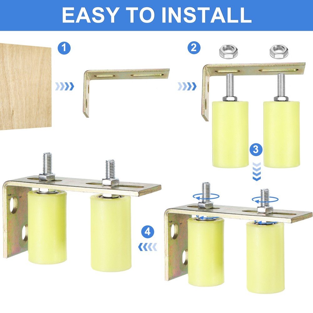 4Pcs Slide Gate Guide Roller 3" Nylon Gate Support Rollers with Bracket, Yellow