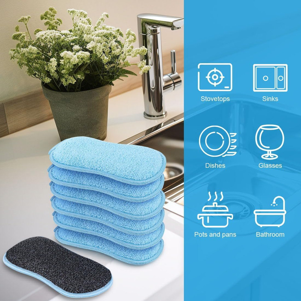 12 Pack Multi-Purpose Scrub Sponges Kitchen, Dish Sponge, Non-Scratch Microfiber