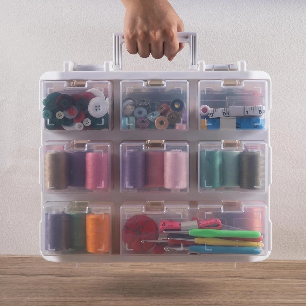 Double Sided Thread Box Storage 16 Grids Sewing Organizer Clear Plastic Threa...