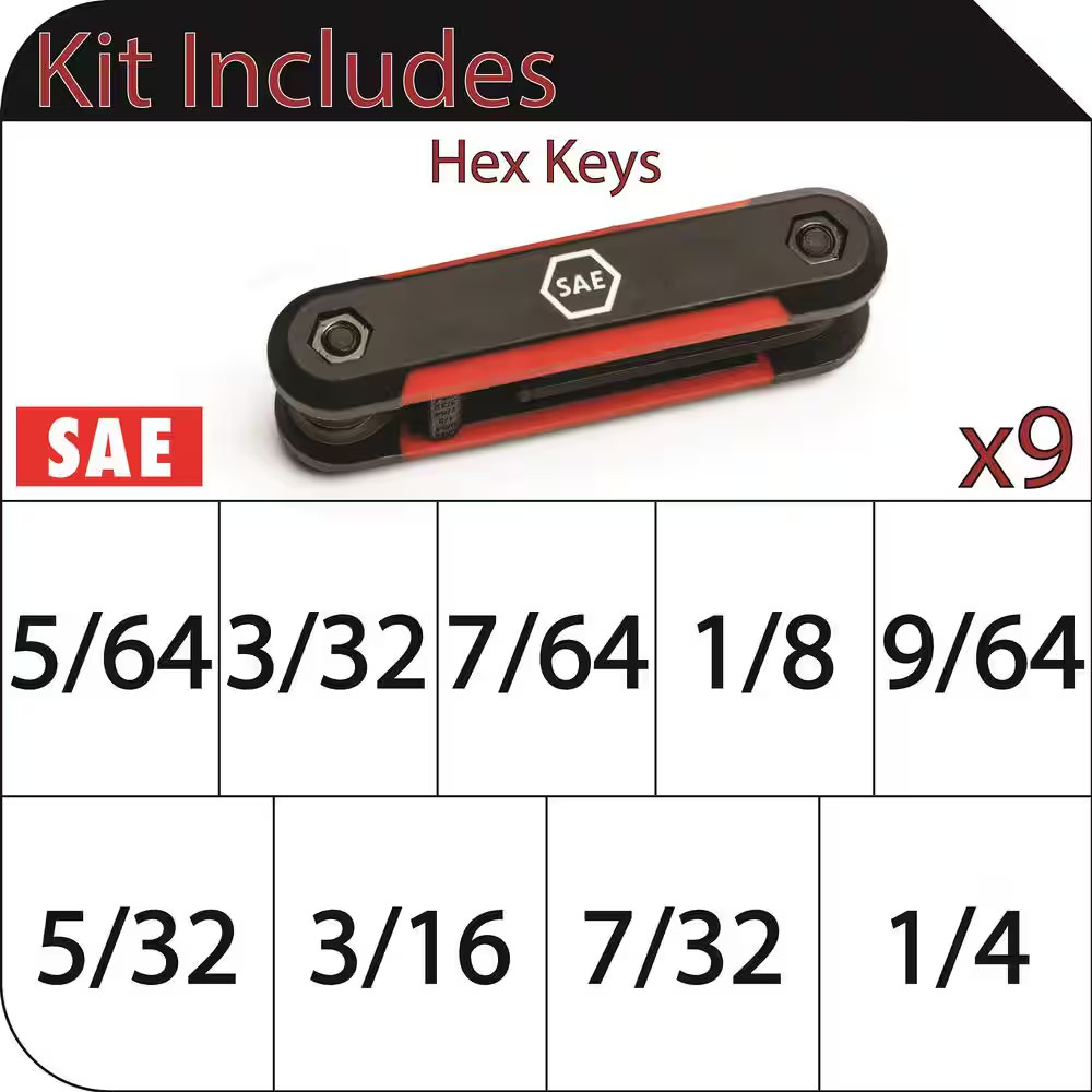 Folding Hex Key Set, SAE (9-Piece)