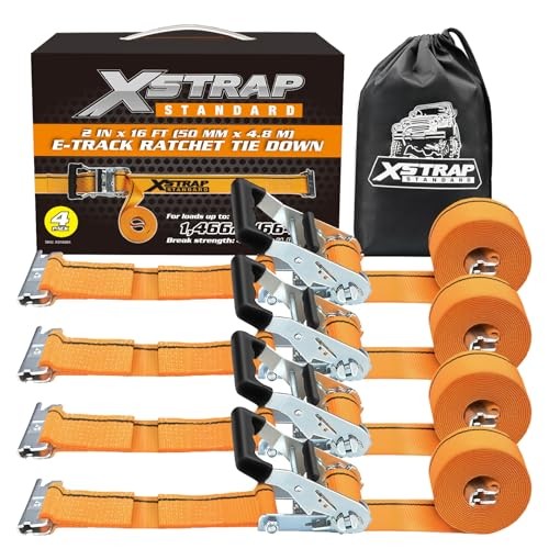 4 Pack E-Track Ratchet Straps 2" x16', 4400 LBS Break Strength Interior Van