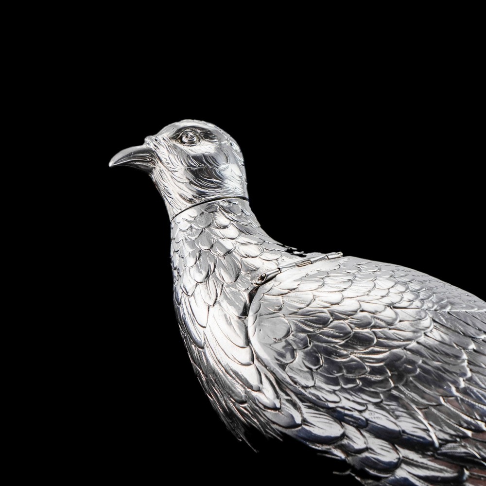 Antique Solid Silver Large Partridge/Grouse Bird Model Box - Edwardian 1910