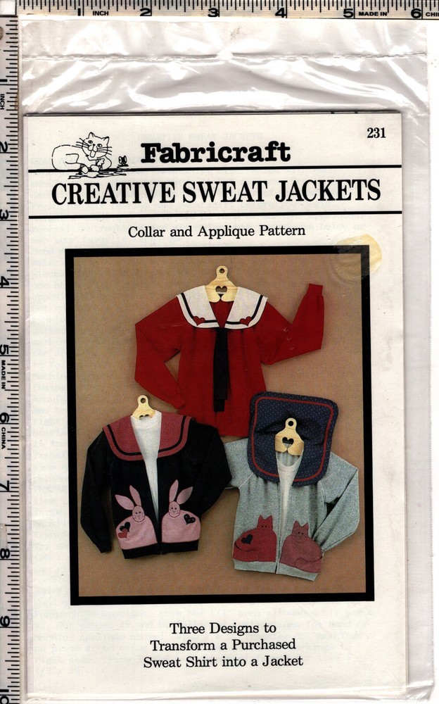 Creative Sweat Jackets" ©1989 Fabricraft Sewing Pattern # 231  Collar & Applique