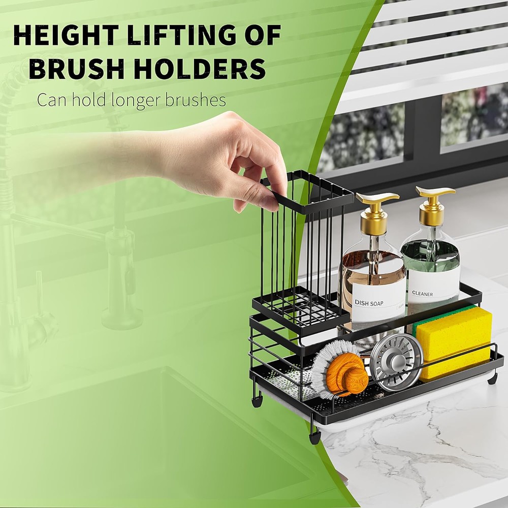 Cisily Kitchen Sink Caddy Organizer, Rustproof Non-Slip Soap Dish Black