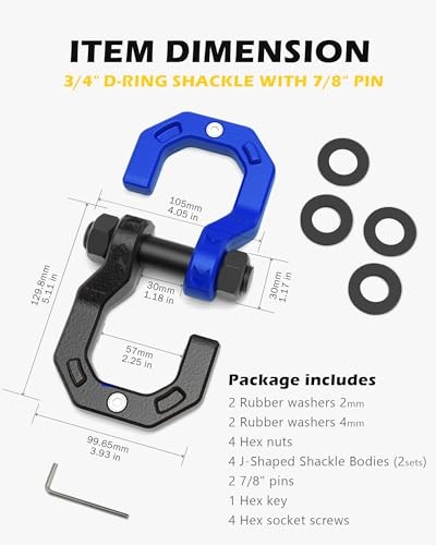 Separate D-Ring Shackles, 2Pack, 3/4" Separate D-Ring Shackles Black & Blue