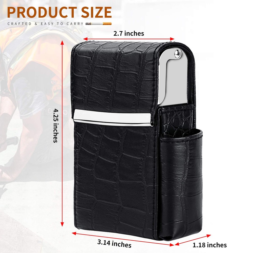 PU Leather Sliding Cigarette Box Case with Lighter Holder and Belt Loop for M...