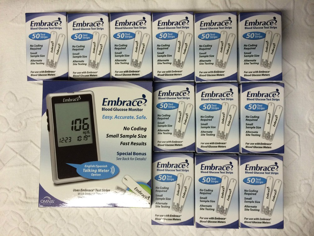 Embrace Blood Glucose 600 Test Strips Plus METER NO CODING Exp Date : 05/06/2025