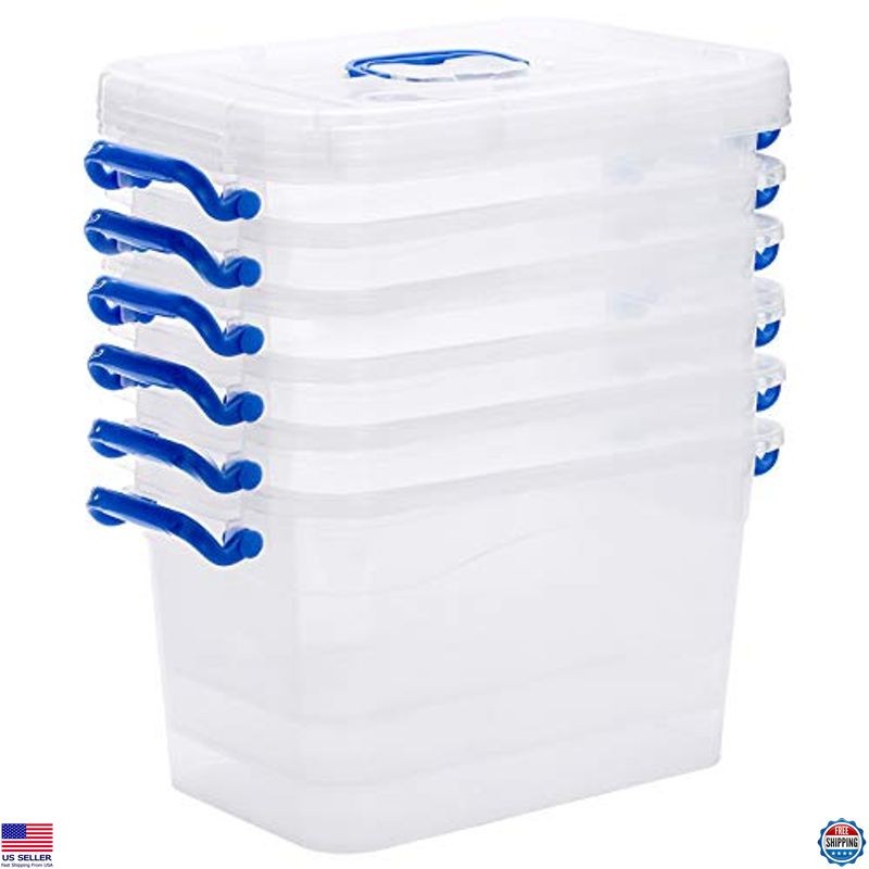 6-Pack Clear Storage Box 7 Quart, Plastic Storage Latch Bins with Handle 6.5