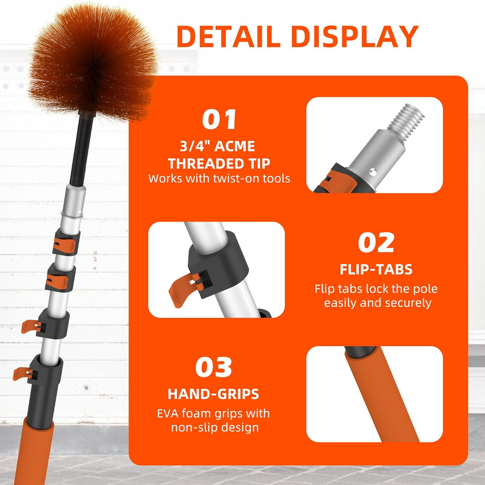 26 FT Cobweb Duster with Extension Pole, Cobweb Duster with 5-20FT Telescoping E