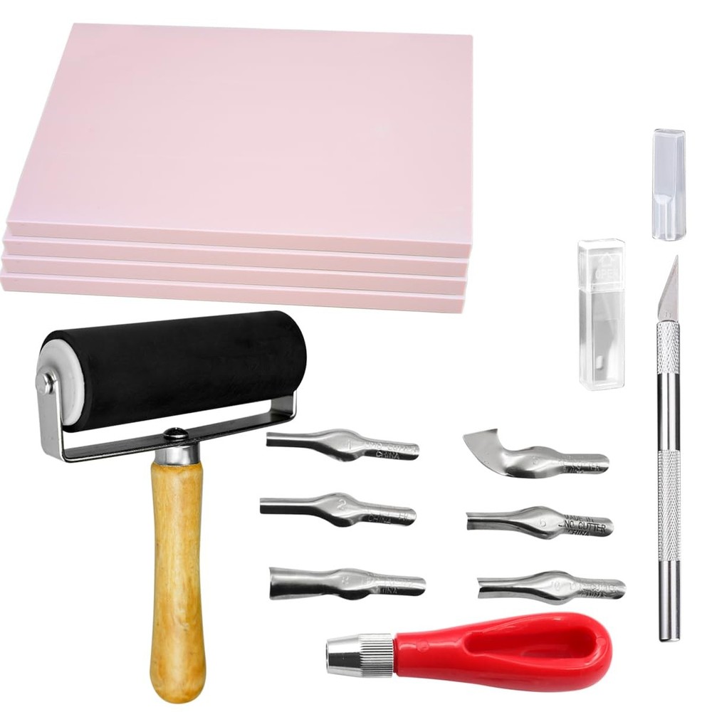 4 PCS Rubber Carving Linoleum Blocks Rectangular Stamp Printing Tools Set
