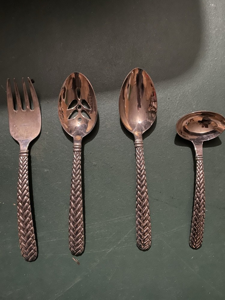 Godinger Basketweave Equestrian Braid Silverplate Flatware Serving Pieces x4