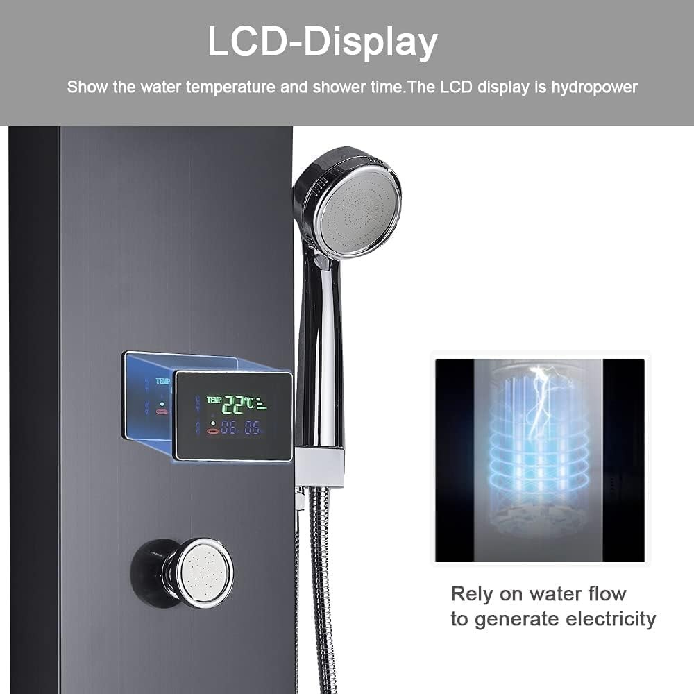 Luxurious LED Shower Panel Tower - 6 Functions Rainfall, Massage Jets & More