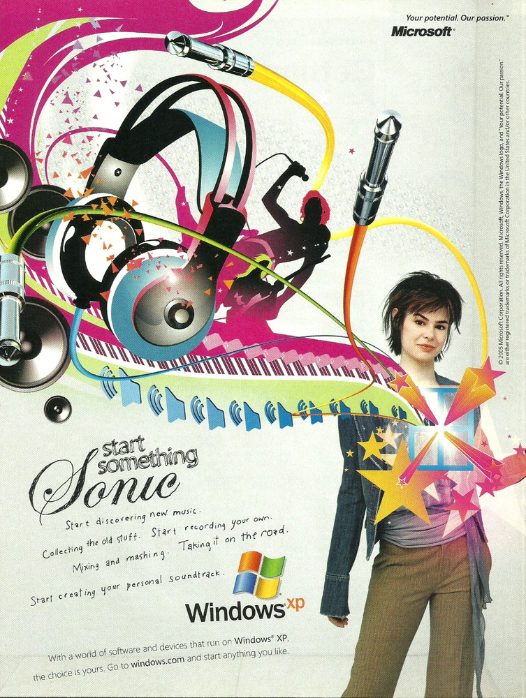 2005 Microsoft Windows XP Start Something Sonic vintage Print AD Advertisement