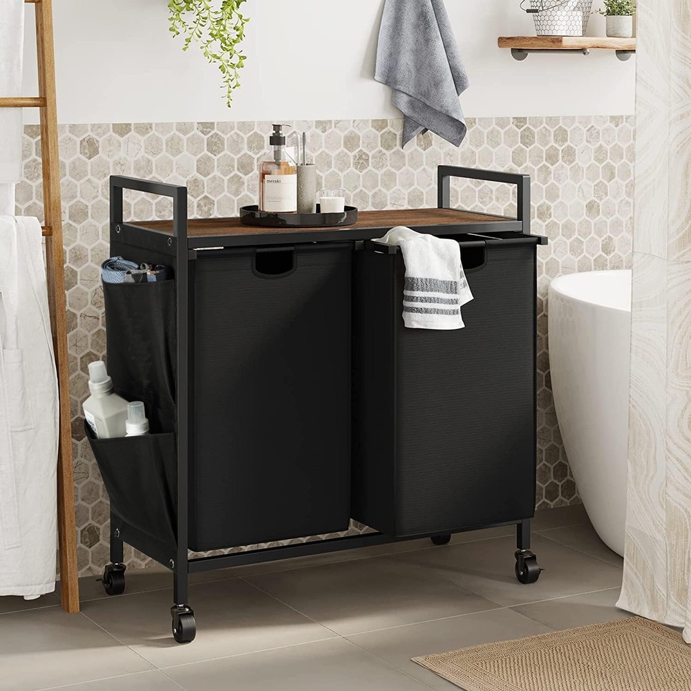 Double Laundry Hamper with Lid,Rolling Laundry Basket Organizer with Wheels, ...