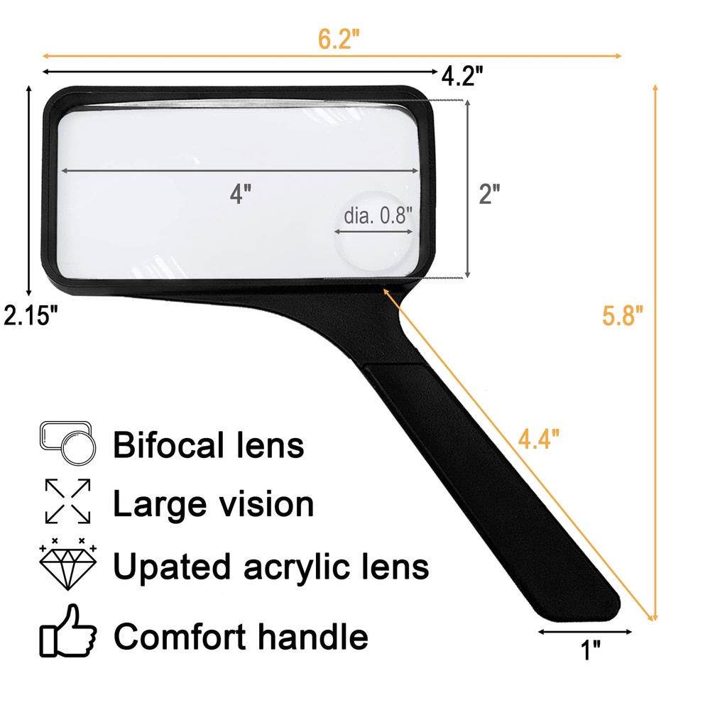 Rectangular Handheld Magnifying Glass for Reading Hobbies Repair Observation