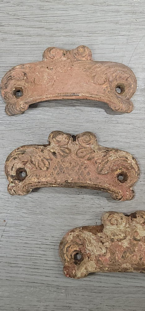 Antique Apothecary Bin Cabinet Drawer Handle Pull Cast Iron Cup Worn Paint 8