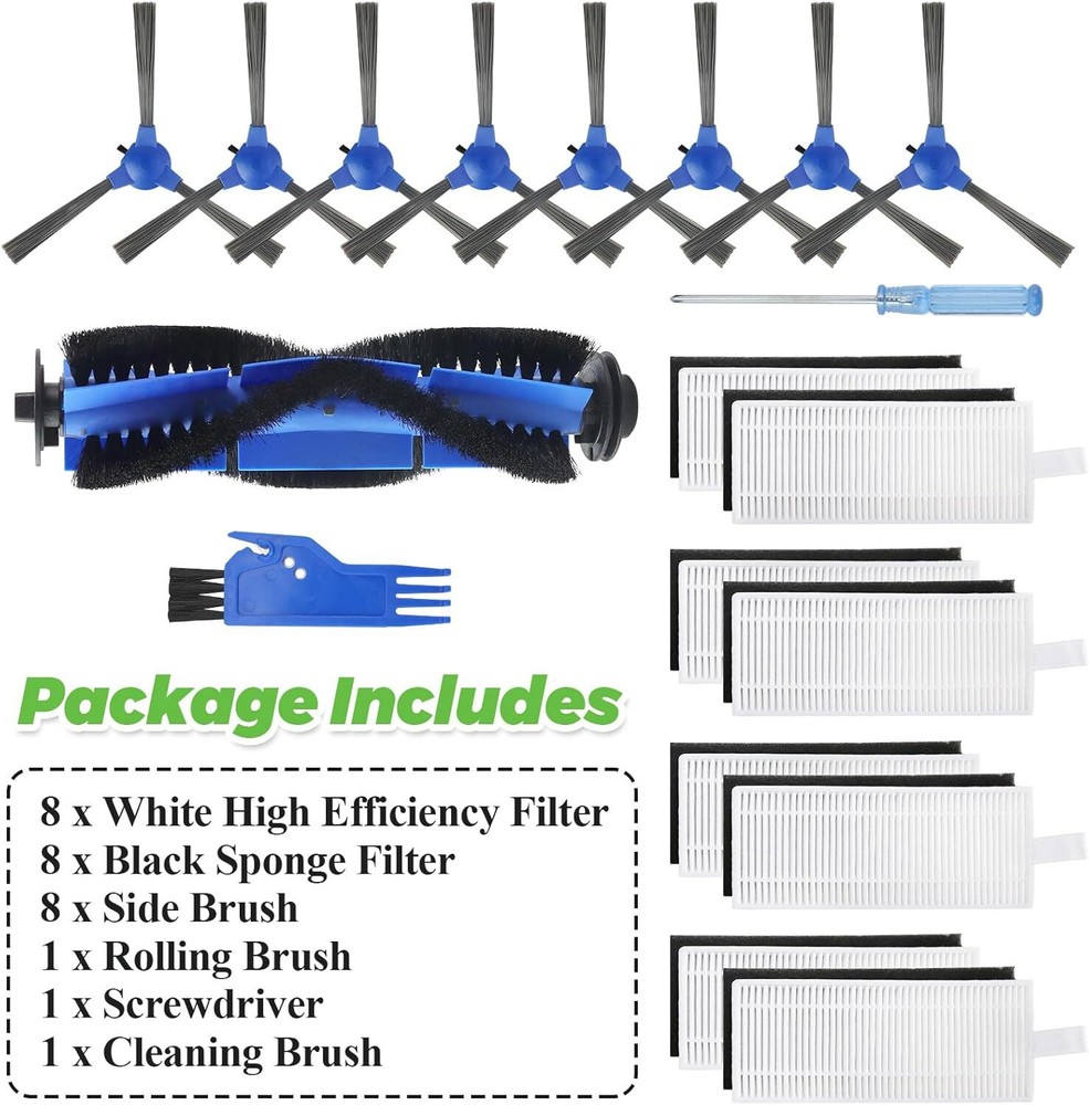 Replacement for Eufy Robovac Brushes and Filters by BLUE, WHITE, BLACK
