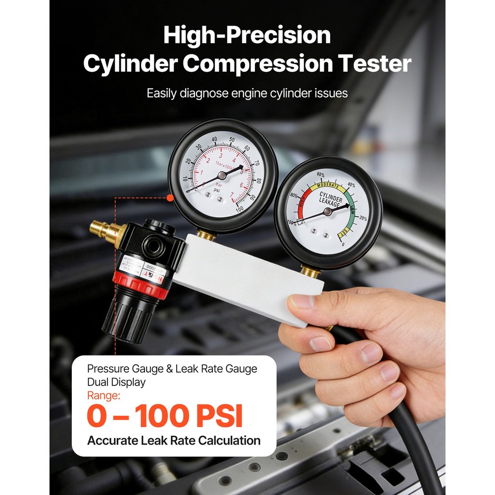 Uimoso Engine Cylinder Compression Tester Kit 0-100 PSI Leak Detection Tool