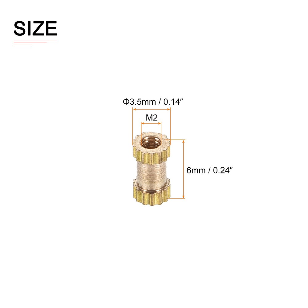 M2x6x3.5mm(IDxLxOD) Knurled Insert Nuts - 20 Pack - Good for Plastic Shells