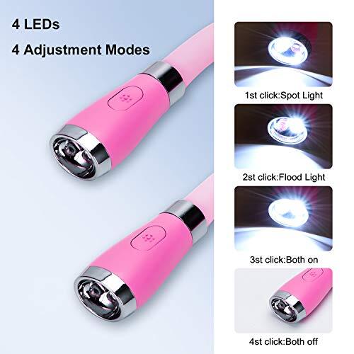 LED Neck Book Light USB Rechargeable, Hands Free, 4 Super Bright LED Pink