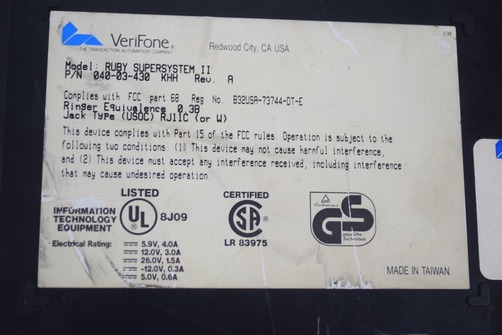 VeriFone Ruby Supersystem II Gemstone POS System P040-03-430