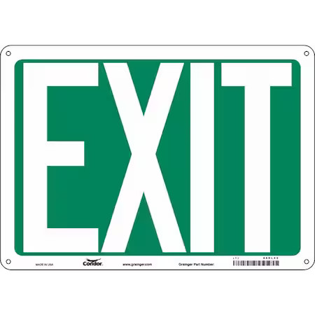 Condor 480L45 Exit Sign, Aluminum, 14" W, 10" H, Exit, Green, White