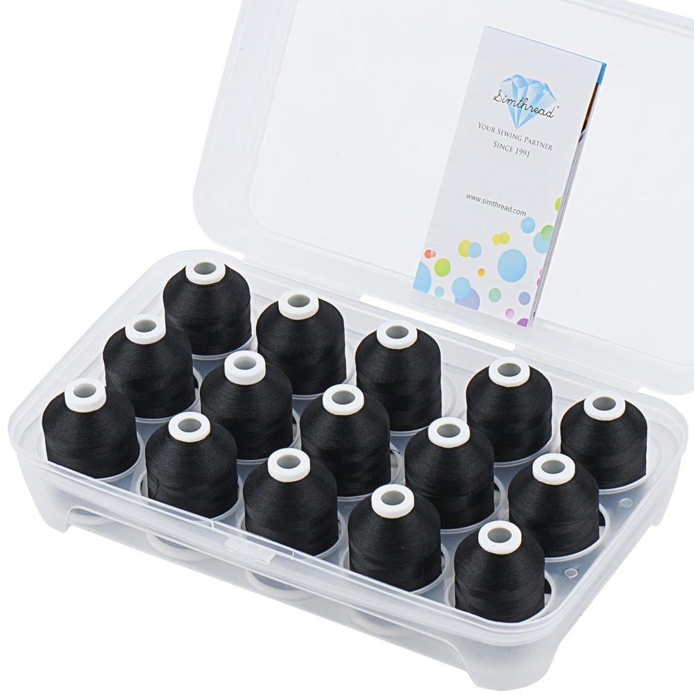 15 Spools Black 900 1000M 40WT Polyester Embroidery Machine Thread Set