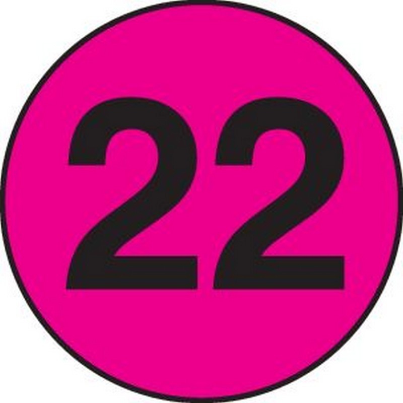 2" Diameter number 22 circle labels (500 per Roll)