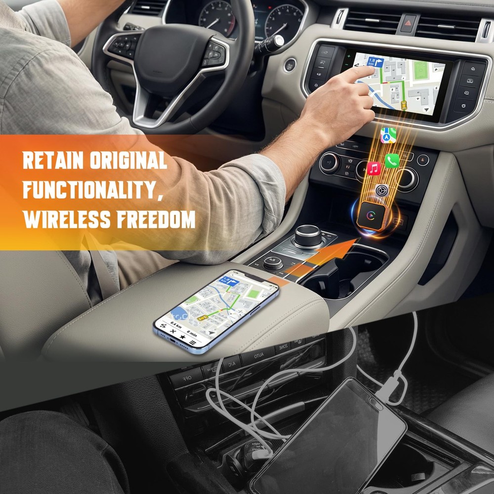 Wireless CarPlay Adapter for iPhone & Android, 2-in-1 Orange