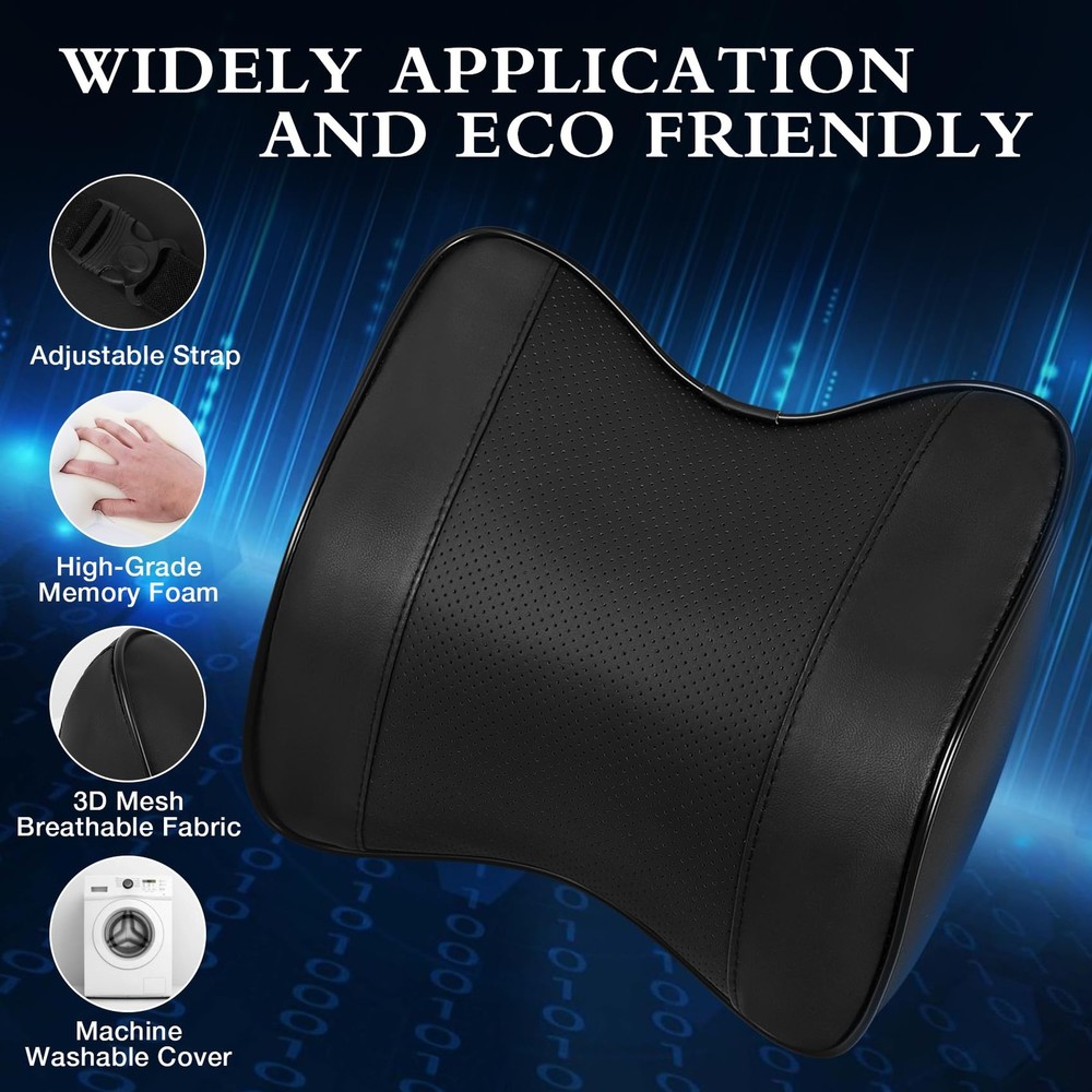 SCEDREAM 2 Pack Car Neck Pillow, Softness Leather Headrest 2 Pack, Black