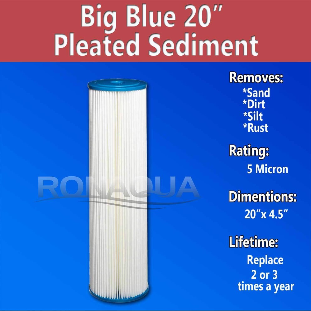 20" Transparent Big Blue Water Filter Purifier System with Pleated Sediment
