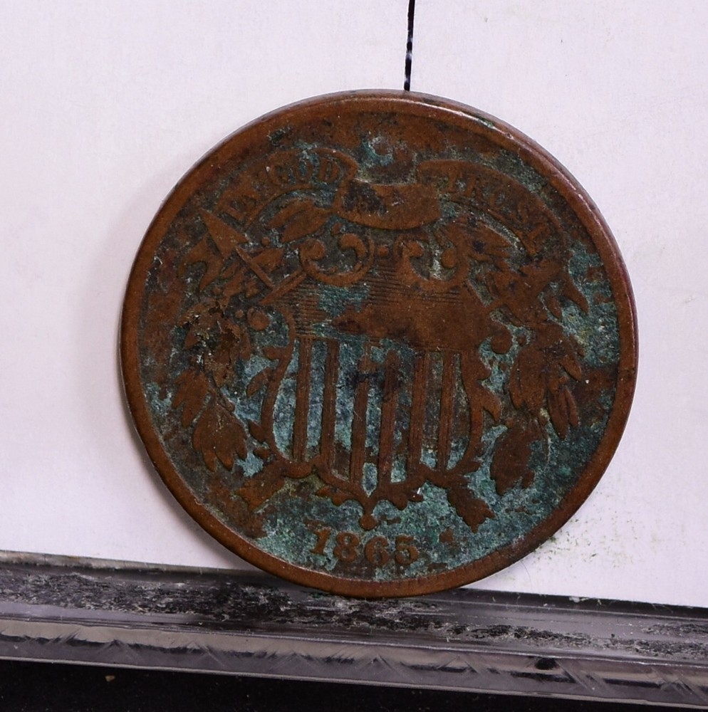 1865 Two Cent Piece - Good Details, Verdigris (#56774-L)