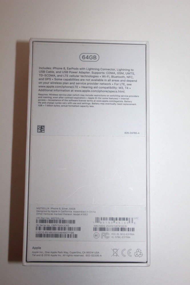 Apple iPhone 8 Silver 64gb WHITE EMPTY BOX ONLY Replacement Storage Box