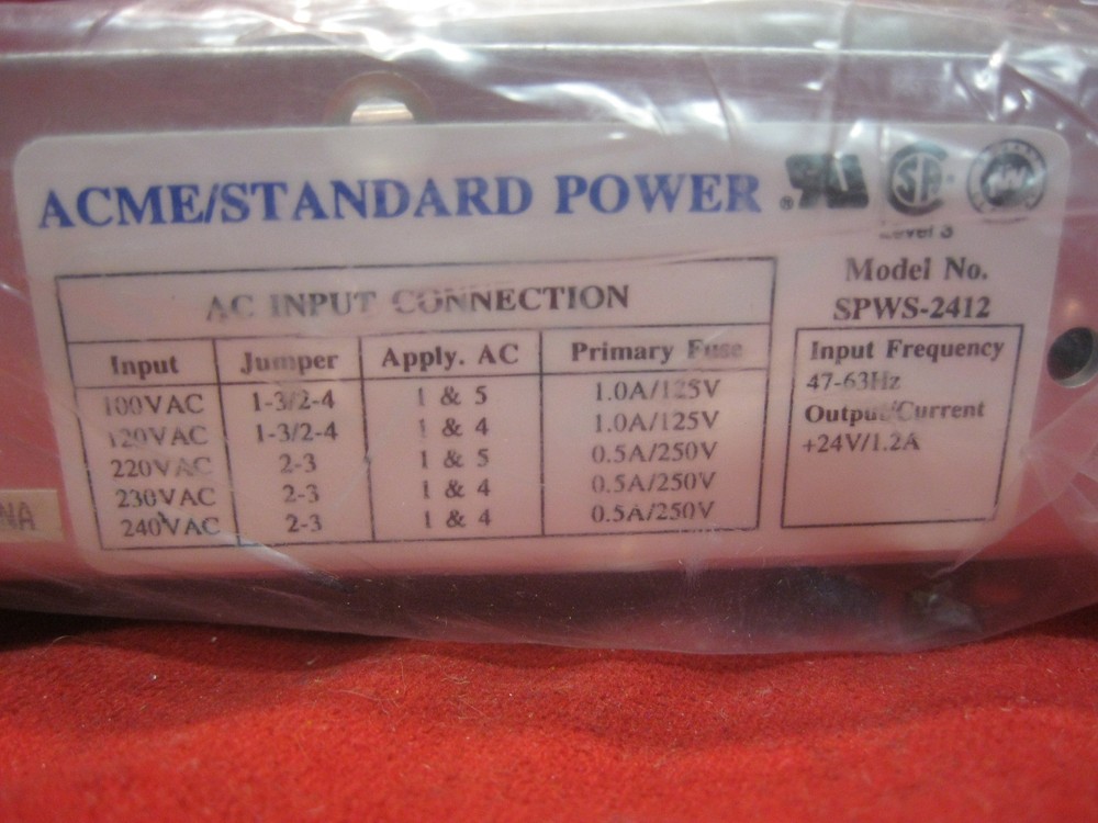 ACME/STANDARD POWER SUPPLY, REGULATED LINEAR, 30W, 24VDC, OUTPUT, 1.2A