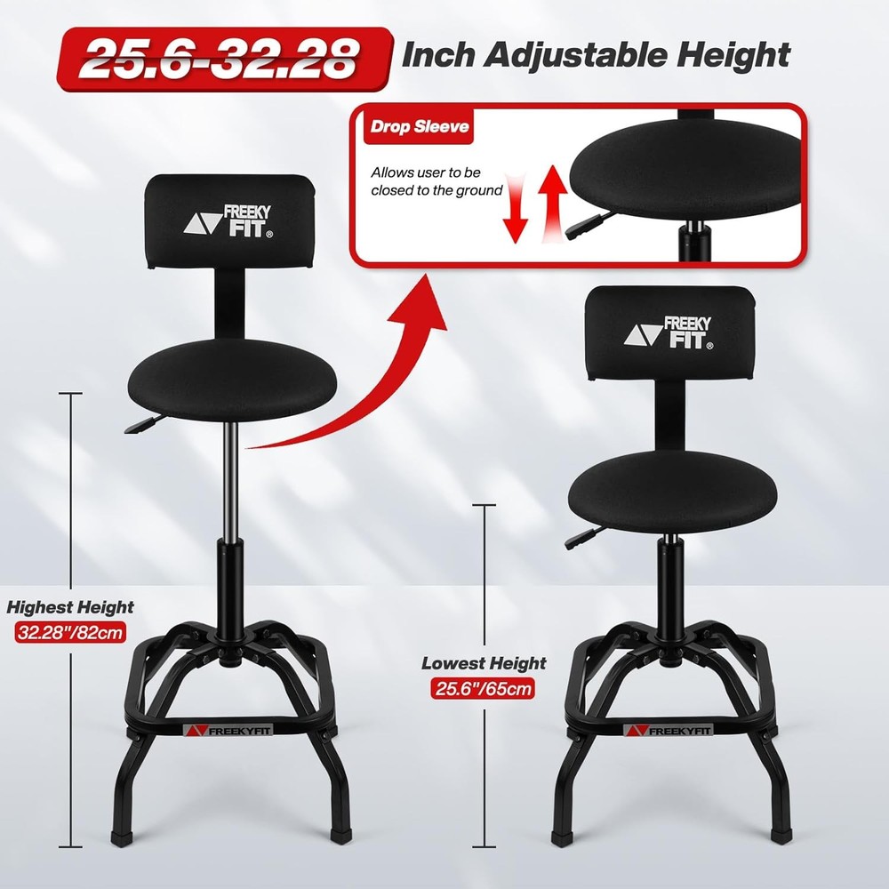 Shop Stool with Backrest, Mechanic Garage for Workshop, Black