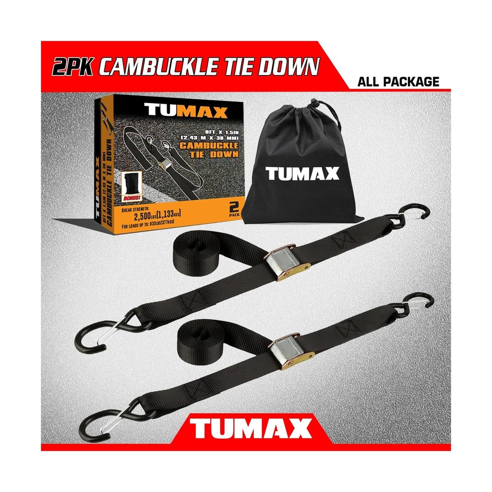 Tie Down Strap Cambuckle Strap - 2500lbs Break Strength, 1.5 in x 8ft Cargo S...