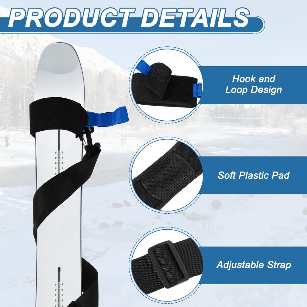 Ski Strap, Adjustable Ski Carrier Shoulder Straps,Black, Blue & 61.8"