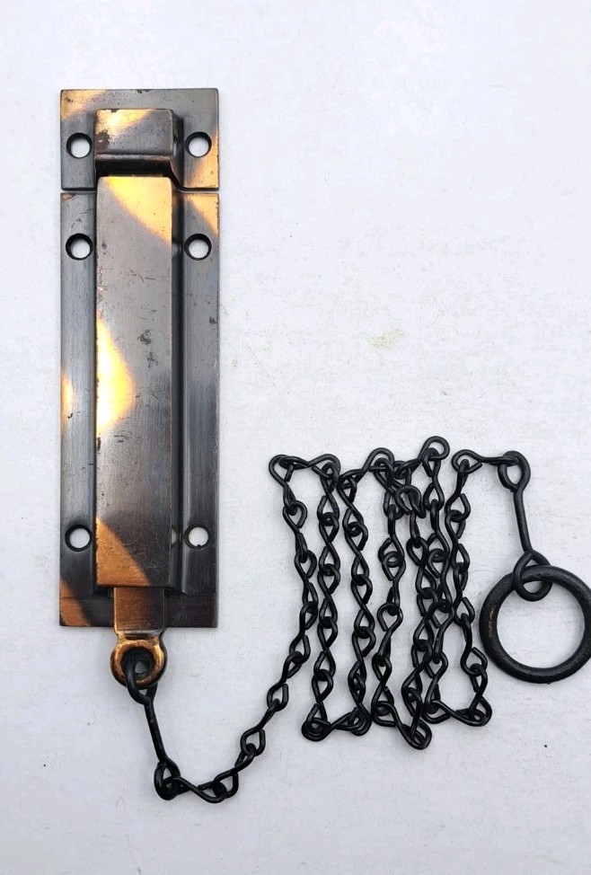 Antique Spring Loaded Slide Latch & Keeper Japanned Surface Mount Door Hardware