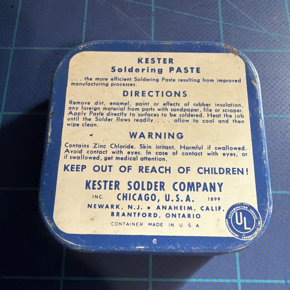 Vintage Kester Soldering Paste Tin 2 Oz , See Photos.