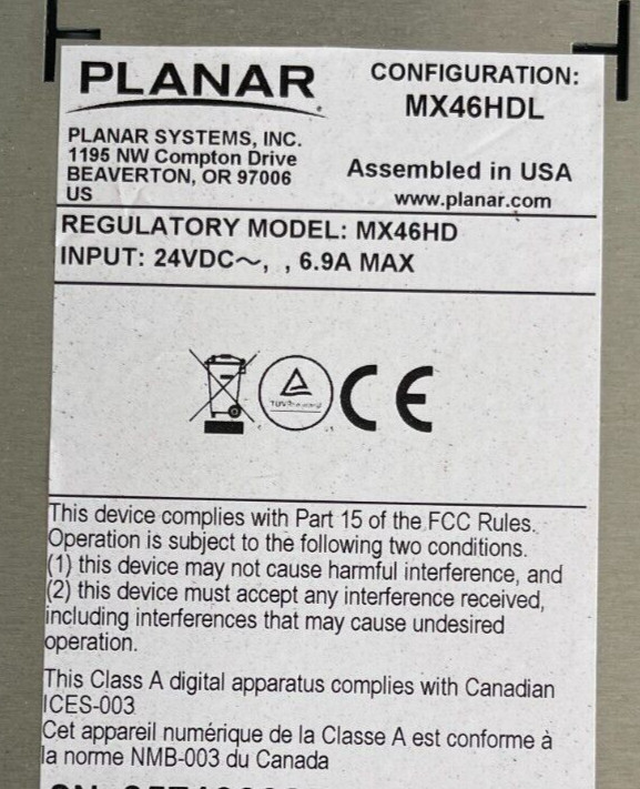 Planar MX46HDL Matrix LCD Interface Board 944-2729- 02A / Used