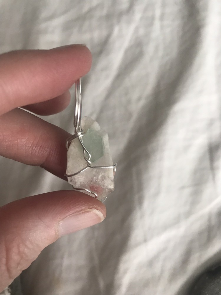 Deva Quartz Green Phantom Sterling Silver Wrapped Pendant