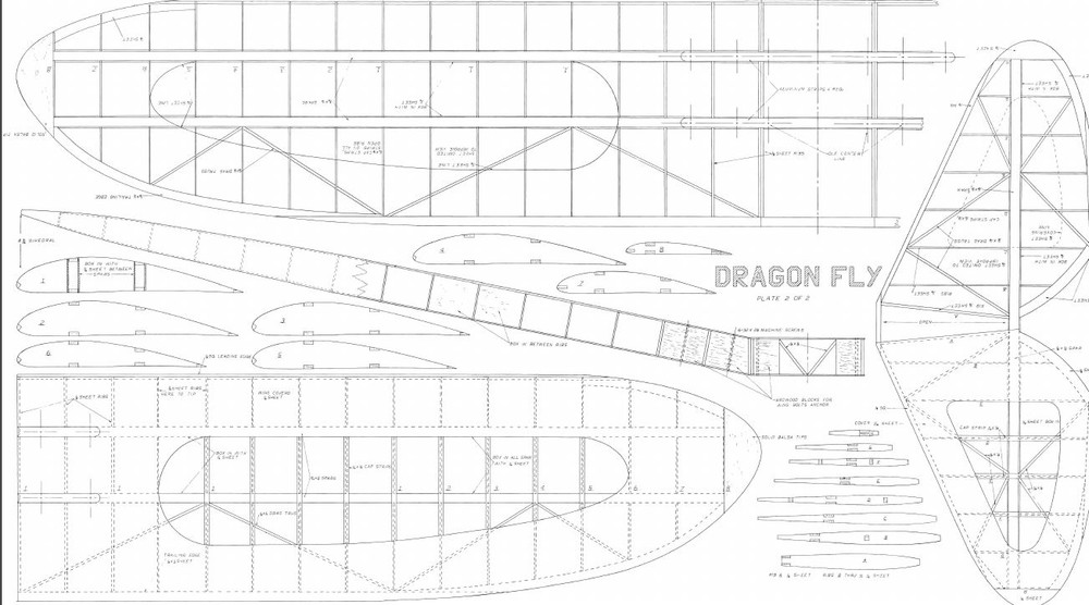 85 inch Dragonfly Vintage Model Airplane Printed Plans & Templates