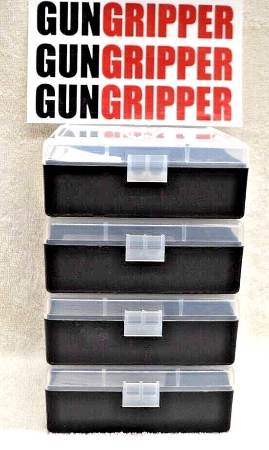 4 x BERRY'S PLASTIC AMMO BOX, CLEAR/BLACK 100 Round 357/38 -